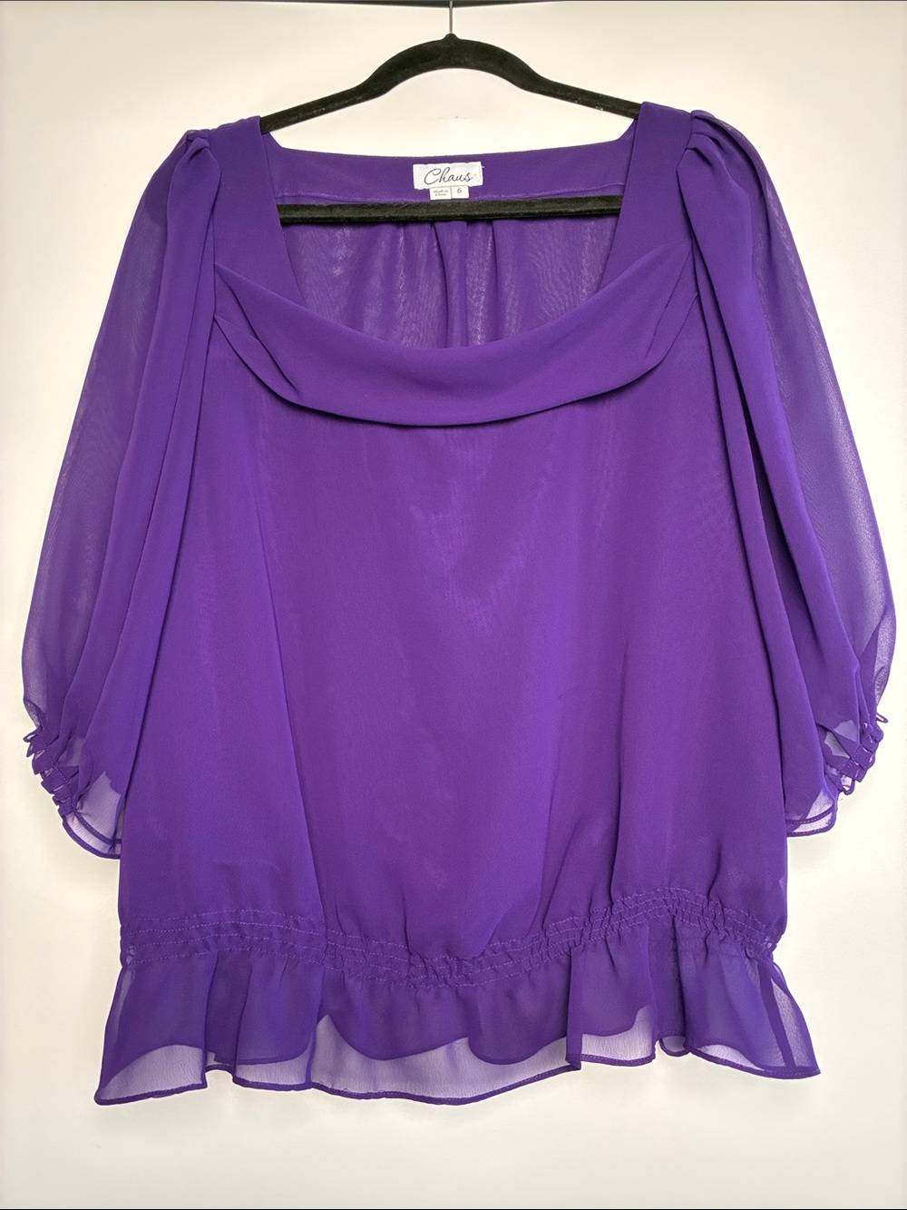 Chaus Purple Sheer Chiffon Blouse with Cowl Neck